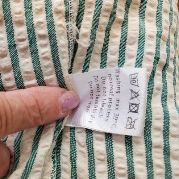 Emerson Lang Young Contemporary Green Striped Plisse Button Down Shirt | XL - Picture 6 of 7